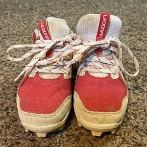Under Armour baseball cleats red and white size  youth 1